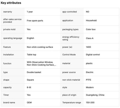 Modern 6L Square Visual Air Fryer Automatic Power-Off & Digital Control Household Multifunctional Electric Fryer Made of Plastic