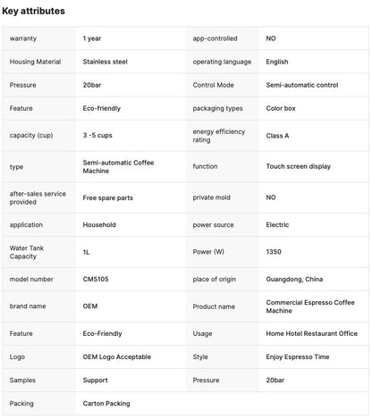 Small Household Espresso Steam Coffee Machine Semi-Automatic High-Pressure Extraction for Cross-Border Export Electric