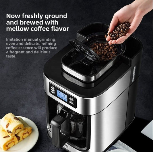 Small Home Office American Drip Coffee Pot Fully Automatic Freshly Ground Coffee Machine Integrated Grinder Electric