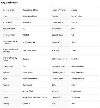 Small Home Office American Drip Coffee Pot Fully Automatic Freshly Ground Coffee Machine Integrated Grinder Electric