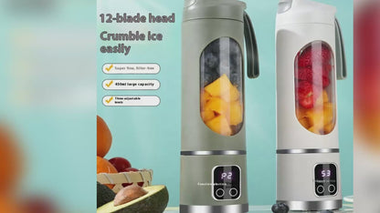 Cross-Border Portable Juicer 12 Stainless Steel Knives USB Rechargeable Household Crushed Ice Juice Cup for Outdoor Activities